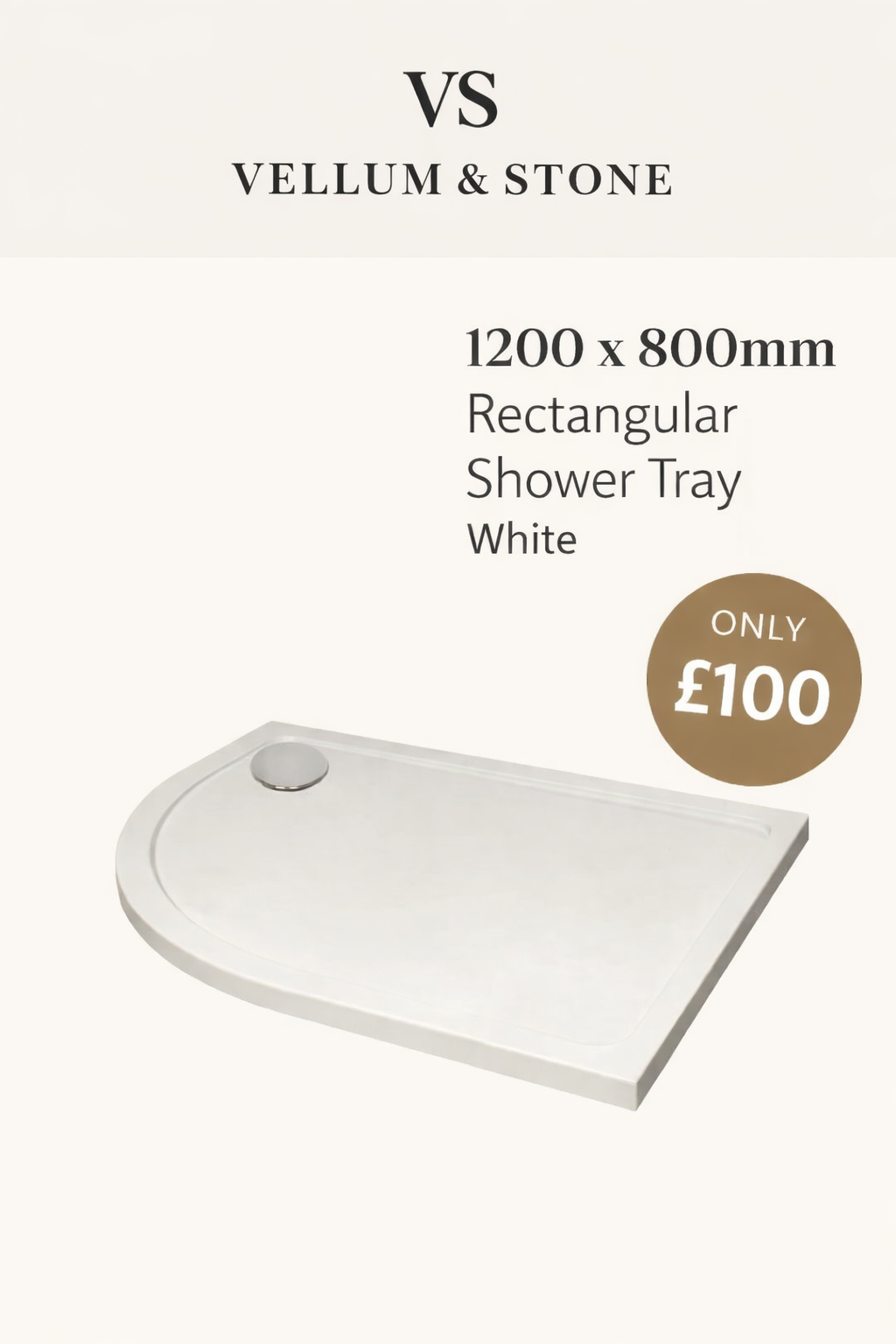 1200 x 800mm Rectangular Shower Tray – White Low Profile