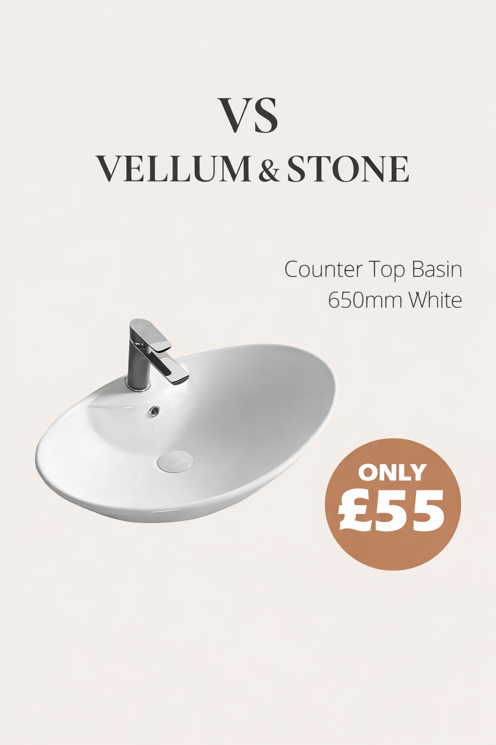 650mm White Counter Top Basin by Vellum & Stone – Modern Bathroom Sink