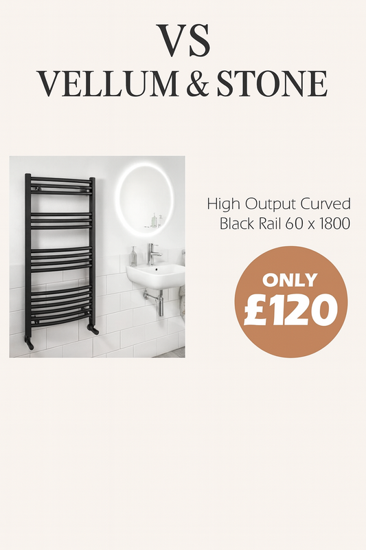 High Output Curved Black Towel Rail Radiator 1800 x 600mm Bathroom Heated Rail